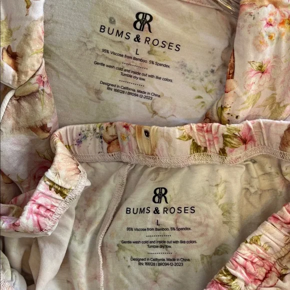 Bums & Roses NATURAL BAMBOO Collar Shirt & Shorts Set hunny bunny pajamas large - Picture 11 of 13